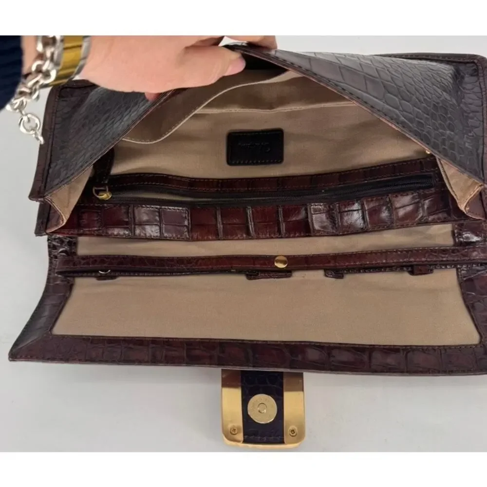 Cole Haan Clutch Elena Flap Leather Crocodile Print
